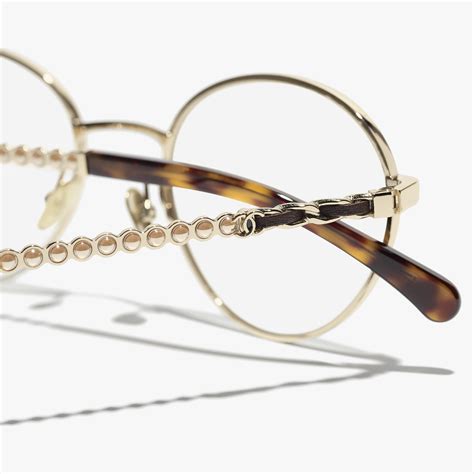 chanel eyeglasses 3249|Round Blue Light Glasses Metal & Glass Pearls Light Gold.